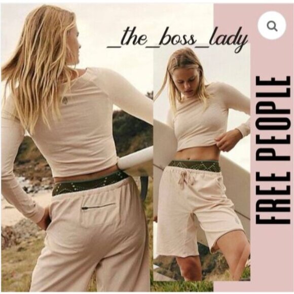 Free People Movement Hot Shot Easy Set Cashmere Cream NWOT  L Cropped Top Shorts - Picture 1 of 6